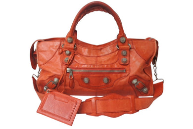 BALENCIAGA バレンシアガ ザジャイアントパートタイム エディターズバック 2WAYバッグ 173082 レッド シルバー金具 美品 中古 4c076212