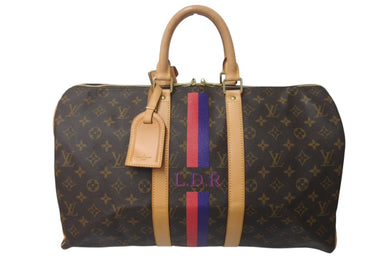 LOUIS VUITTON ルイヴィトン キーポル45 ボストンバッグ M41428 イニシャル入り モノグラム ブラウン PVC ヌメ革 レザー 中古 4c076218