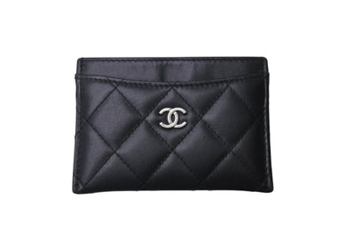 CHANEL シャネル ラムスキン タイムクラシック マトラッセ カードケース ブラック シルバー金具 28番台 美品 中古 4c076221