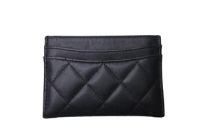 CHANEL シャネル ラムスキン タイムクラシック マトラッセ カードケース ブラック シルバー金具 28番台 美品 中古 4c076221