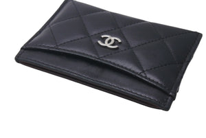 CHANEL シャネル ラムスキン タイムクラシック マトラッセ カードケース ブラック シルバー金具 28番台 美品 中古 4c076221