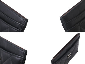 CHANEL シャネル ラムスキン タイムクラシック マトラッセ カードケース ブラック シルバー金具 28番台 美品 中古 4c076221