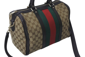 GUCCI グッチ ボストンバッグ ハンドバッグ シェリーライン 247205 525040 GGキャンバス ベージュ ゴールド金具 美品 中古 4c076270