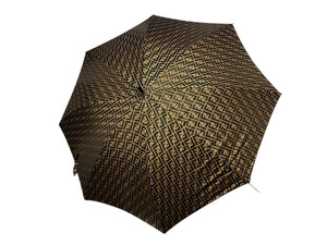FENDI フェンディ ズッカ柄 傘 アンブレラ ロゴ 雨傘 レイングッズ ポリエステル ウッド ベージュ ブラウン ゴールド 良品 中古 4c076272 