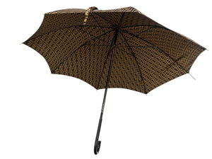 FENDI フェンディ ズッカ柄 傘 アンブレラ ロゴ 雨傘 レイングッズ ポリエステル ウッド ベージュ ブラウン ゴールド 良品 中古 4c076272 