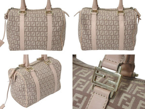 FENDI フェンディ ズッキーノ ミニボストン ハンドバッグ 8BL068 キャンバス レザー ピンク ベージュ ゴールド金具 良品 中古 4c076282