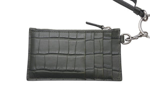 BALENCIAGA バレンシアガ CASH CARD CASE ON KEYRING キャッシュカードケースオンキーリング クロコ型押し カーキ 美品 中古 4c076286