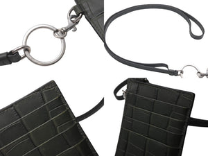 BALENCIAGA バレンシアガ CASH CARD CASE ON KEYRING キャッシュカードケースオンキーリング クロコ型押し カーキ 美品 中古 4c076286
