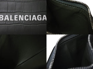 BALENCIAGA バレンシアガ CASH CARD CASE ON KEYRING キャッシュカードケースオンキーリング クロコ型押し カーキ 美品 中古 4c076286