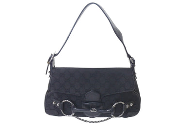GUCCI グッチ ホースビット ワンショルダーバッグ 114915 001364 GGキャンバス レザー ブラック シルバー金具 美品 中古 4c076291