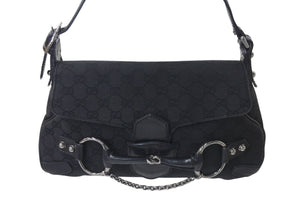 GUCCI グッチ ホースビット ワンショルダーバッグ 114915 001364 GGキャンバス レザー ブラック シルバー金具 美品 中古 4c076291