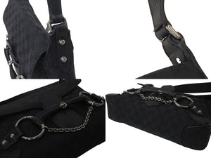 GUCCI グッチ ホースビット ワンショルダーバッグ 114915 001364 GGキャンバス レザー ブラック シルバー金具 美品 中古 4c076291