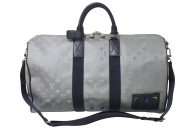 LOUIS VUITTON ルイヴィトン キーポルバンドリエール50 ボストンバッグ M44170 モノグラムサテライト シルバー ネイビー 美品 中古 4c076294