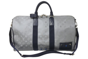 LOUIS VUITTON ルイヴィトン キーポルバンドリエール50 ボストンバッグ M44170 モノグラムサテライト シルバー ネイビー 美品 中古 4c076294