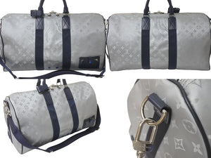 LOUIS VUITTON ルイヴィトン キーポルバンドリエール50 ボストンバッグ M44170 モノグラムサテライト シルバー ネイビー 美品 中古 4c076294