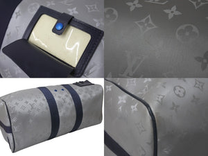 LOUIS VUITTON ルイヴィトン キーポルバンドリエール50 ボストンバッグ M44170 モノグラムサテライト シルバー ネイビー 美品 中古 4c076294