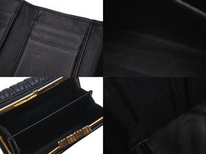 MIUMIU ミュウミュウ マテラッセ 三つ折り財布 コンパクトウォレット ロゴ レザー GP ブラック ゴールド金具 美品 中古 4c076317