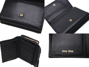 MIUMIU ミュウミュウ マテラッセ 三つ折り財布 コンパクトウォレット ロゴ レザー GP ブラック ゴールド金具 美品 中古 4c076317