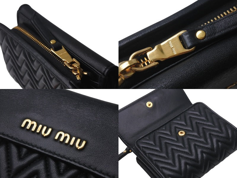 極美品⭐️MIUMIU ミュウミュウ マテラッセ 財布 ブラック ゴールド金具 極美✨ミュウミュウ 財布 マテラッセレザー 金ロゴ ブラック 黒