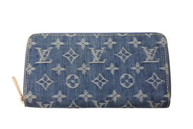 LOUIS VUITTON ルイヴィトン ジッピーウォレット M95341 長財布 モノグラムデニム ゴールド金具 ブルー 美品 中古 4c076324