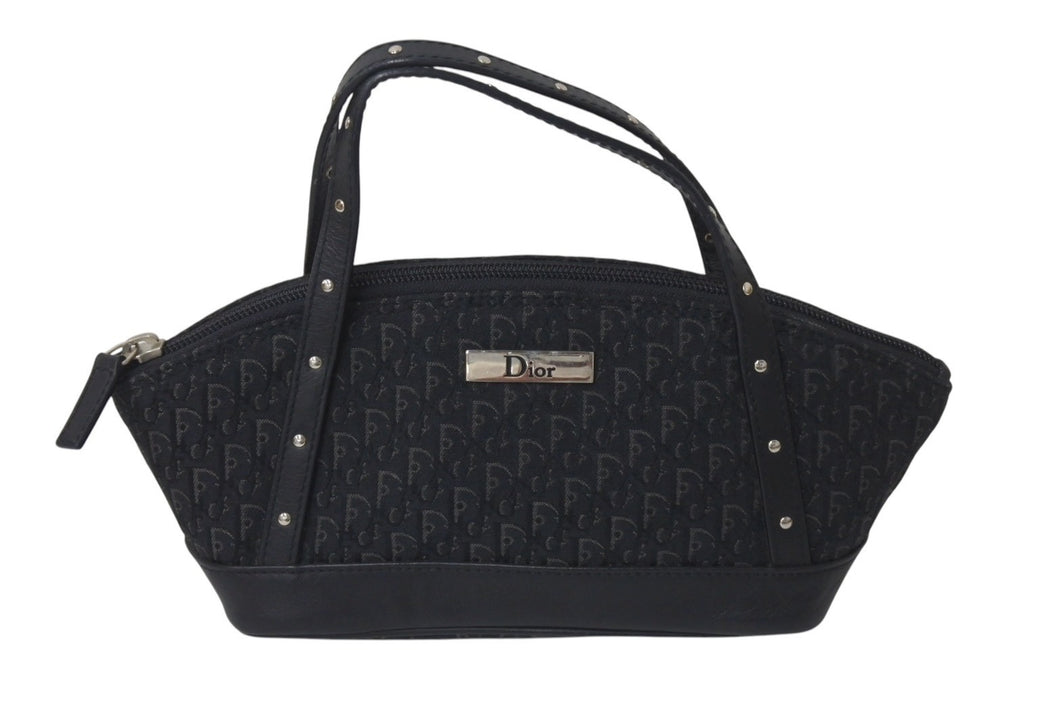 CHRISTIAN DIOR クリスチャンディオール トロッター ハンドバッグ MC0073 キャンバス レザー ブラック シルバー金具 美品 中古 4c076330