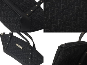 CHRISTIAN DIOR クリスチャンディオール トロッター ハンドバッグ MC0073 キャンバス レザー ブラック シルバー金具 美品 中古 4c076330