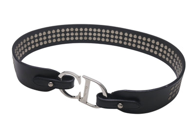 Christian Dior クリスチャンディオール ロゴ レザー スタッズ ベルト RE0072 小物 ブラック 美品 中古 4c076334