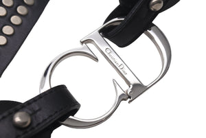 Christian Dior クリスチャンディオール ロゴ レザー スタッズ ベルト RE0072 小物 ブラック 美品 中古 4c076334