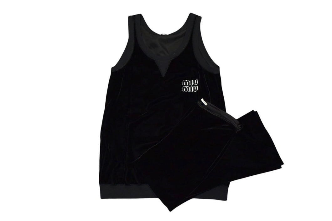 MIUMIU ミュウミュウ タンクトップ パンツ セットアップ ロゴパッチ ブラック ベロア サイズ36 42S 美品 中古 4c076341