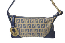 Load image into Gallery viewer, FENDI フェンディ ズッキーノ ショルダーバッグ アクセサリーポーチ 8BR485 ベージュ ネイビー コットンキャンバス レザー 良品 中古 4c076343