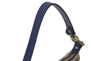 FENDI フェンディ ズッキーノ ショルダーバッグ アクセサリーポーチ 8BR485 ベージュ ネイビー コットンキャンバス レザー 良品 中古 4c076343