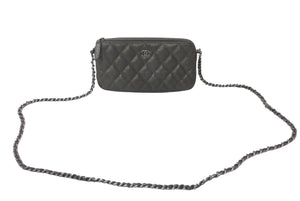 新品同様 CHANEL シャネル チェーンショルダーバッグ チェーンウォレット マトラッセ 23番台 グレー キャビアスキン シルバー金具 中古 4c076344