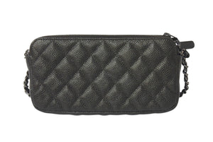 新品同様 CHANEL シャネル チェーンショルダーバッグ チェーンウォレット マトラッセ 23番台 グレー キャビアスキン シルバー金具 中古 4c076344