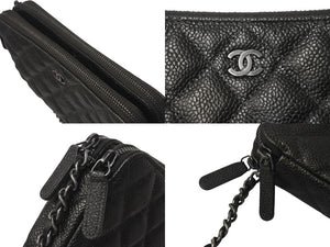 新品同様 CHANEL シャネル チェーンショルダーバッグ チェーンウォレット マトラッセ 23番台 グレー キャビアスキン シルバー金具 中古 4c076344