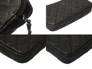 新品同様 CHANEL シャネル チェーンショルダーバッグ チェーンウォレット マトラッセ 23番台 グレー キャビアスキン シルバー金具 中古 4c076344