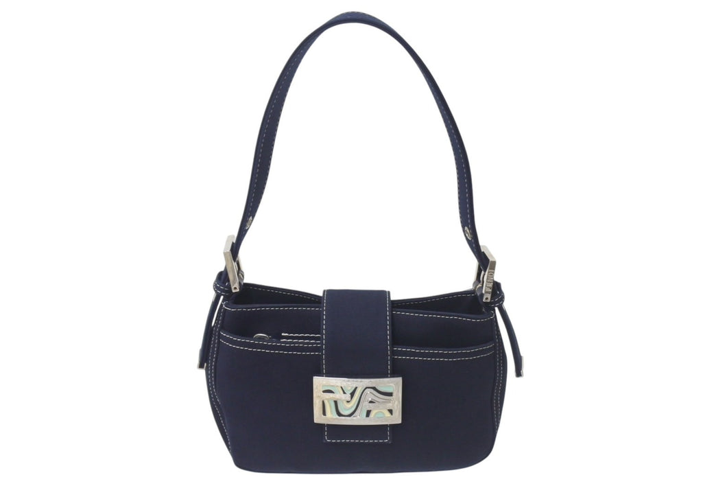 極美品 FENDI フェンディ マンマバケット ワンショルダーバッグ イタリア製 デニム ネイビー シルバー金具 中古 4c076350