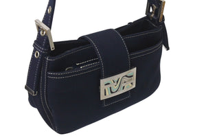 極美品 FENDI フェンディ マンマバケット ワンショルダーバッグ イタリア製 デニム ネイビー シルバー金具 中古 4c076350