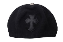 Load image into Gallery viewer, CHROME HEARTS クロムハーツ カシミヤ ベレー帽 クロスレザーパッチ クロスボール ブラック シルバー925 美品 中古 4c076358