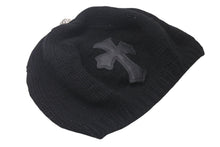 Load image into Gallery viewer, CHROME HEARTS クロムハーツ カシミヤ ベレー帽 クロスレザーパッチ クロスボール ブラック シルバー925 美品 中古 4c076358