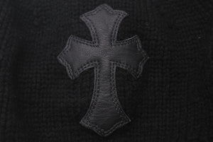 CHROME HEARTS クロムハーツ カシミヤ ベレー帽 クロスレザーパッチ クロスボール ブラック シルバー925 美品 中古 4c076358