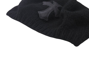 CHROME HEARTS クロムハーツ カシミヤ ベレー帽 クロスレザーパッチ クロスボール ブラック シルバー925 美品 中古 4c076358