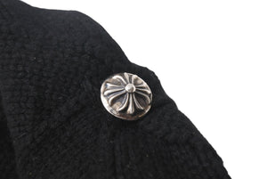 CHROME HEARTS クロムハーツ カシミヤ ベレー帽 クロスレザーパッチ クロスボール ブラック シルバー925 美品 中古 4c076358