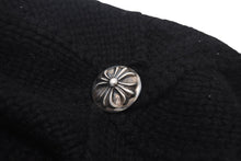 Load image into Gallery viewer, CHROME HEARTS クロムハーツ カシミヤ ベレー帽 クロスレザーパッチ クロスボール ブラック シルバー925 美品 中古 4c076358