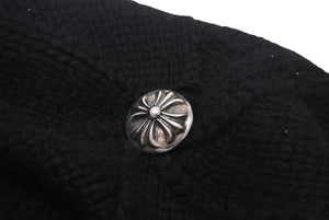 CHROME HEARTS クロムハーツ カシミヤ ベレー帽 クロスレザーパッチ クロスボール ブラック シルバー925 美品 中古 4c076358