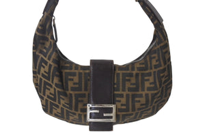 FENDI フェンディ クロワッサン ハーフムーン ワンショルダーバッグ ハンドバッグ キャンバス ブラウン シルバー金具 美品 中古 4c076363