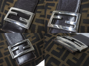 FENDI フェンディ クロワッサン ハーフムーン ワンショルダーバッグ ハンドバッグ キャンバス ブラウン シルバー金具 美品 中古 4c076363