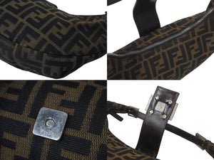 FENDI フェンディ クロワッサン ハーフムーン ワンショルダーバッグ ハンドバッグ キャンバス ブラウン シルバー金具 美品 中古 4c076363