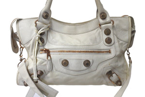 BALENCIAGA バレンシアガ ザ ジャイアント シティ 2WAY ハンドバッグ ホワイト カーフ 173084 良品 中古 4c076369