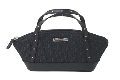 Dior ディオール トロッター ミニハンドバッグ 総柄 ブラック MC0063 コットンキャンバス レザー シルバー金具 中古 4c076402