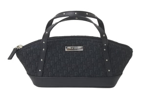Dior ディオール トロッター ミニハンドバッグ 総柄 ブラック MC0063 コットンキャンバス レザー シルバー金具 中古 4c076402